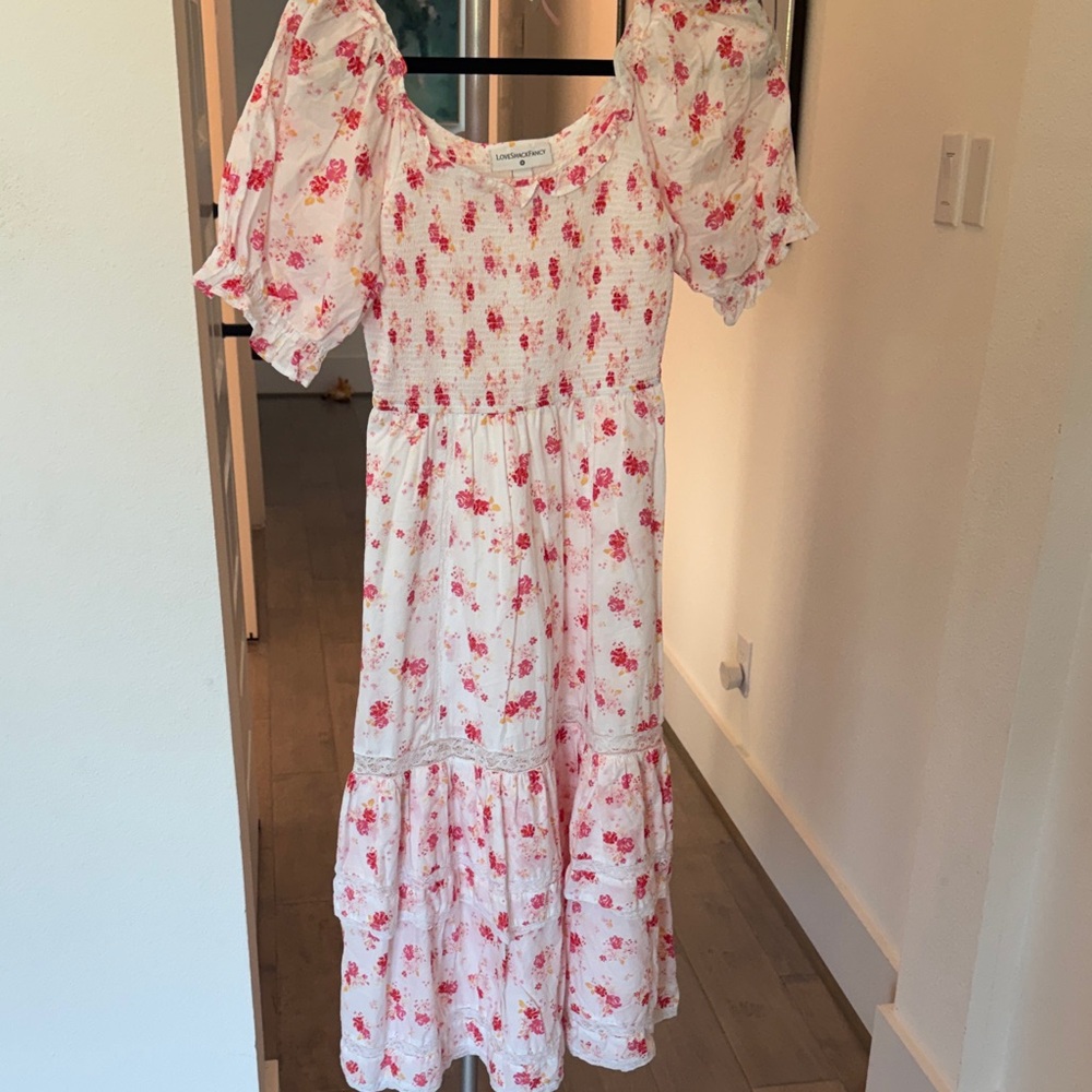 LoveShackFancy Pink and Yellow Floral Dress
